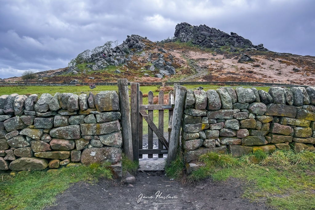 Stone wall and gate at the Roaches in Derbyshire